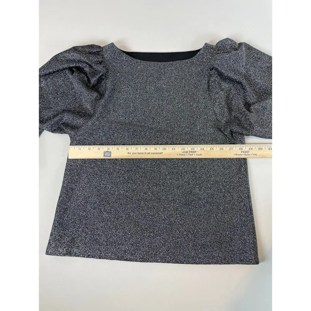 Loft Size M Black Long Sleeve Top with Silver Sparkle Detail